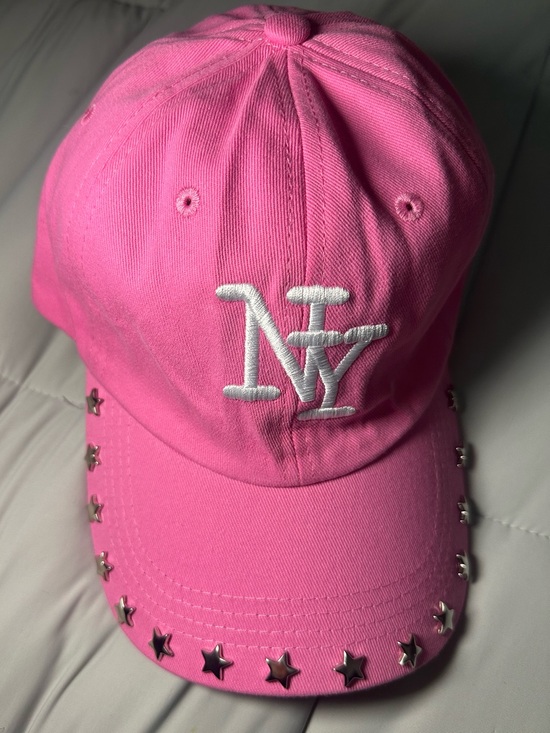 Accessories - Pink NY Embroidered Star-Studded Baseball Cap
